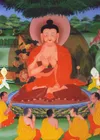 Shakyamuni Buddha turning the wheel of Dharma