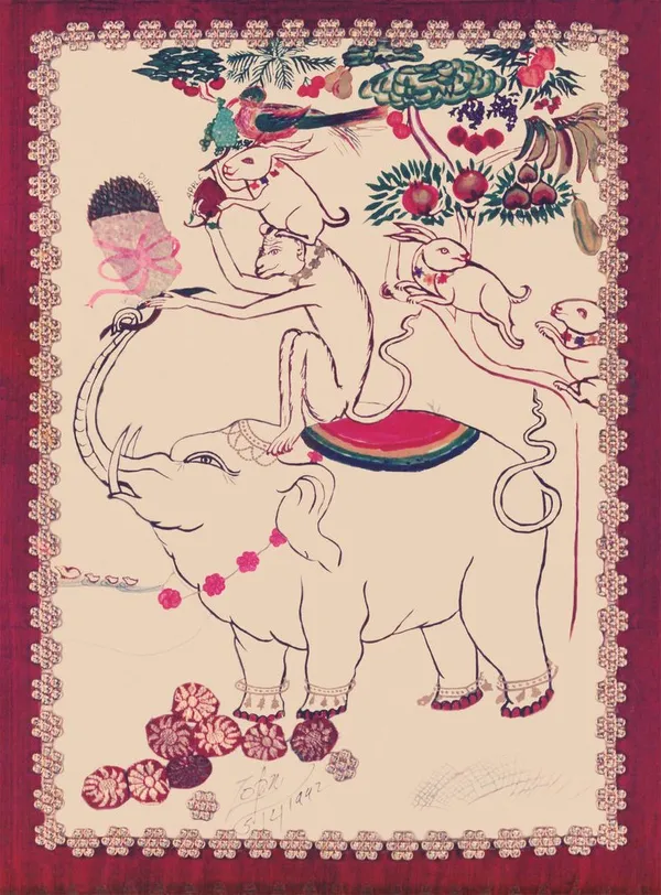 The Four Harmonious Friends, drawing by Lama Zopa Rinpoche