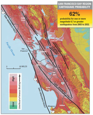 San Francisco Bay Area Region Earth Quake Probability map
